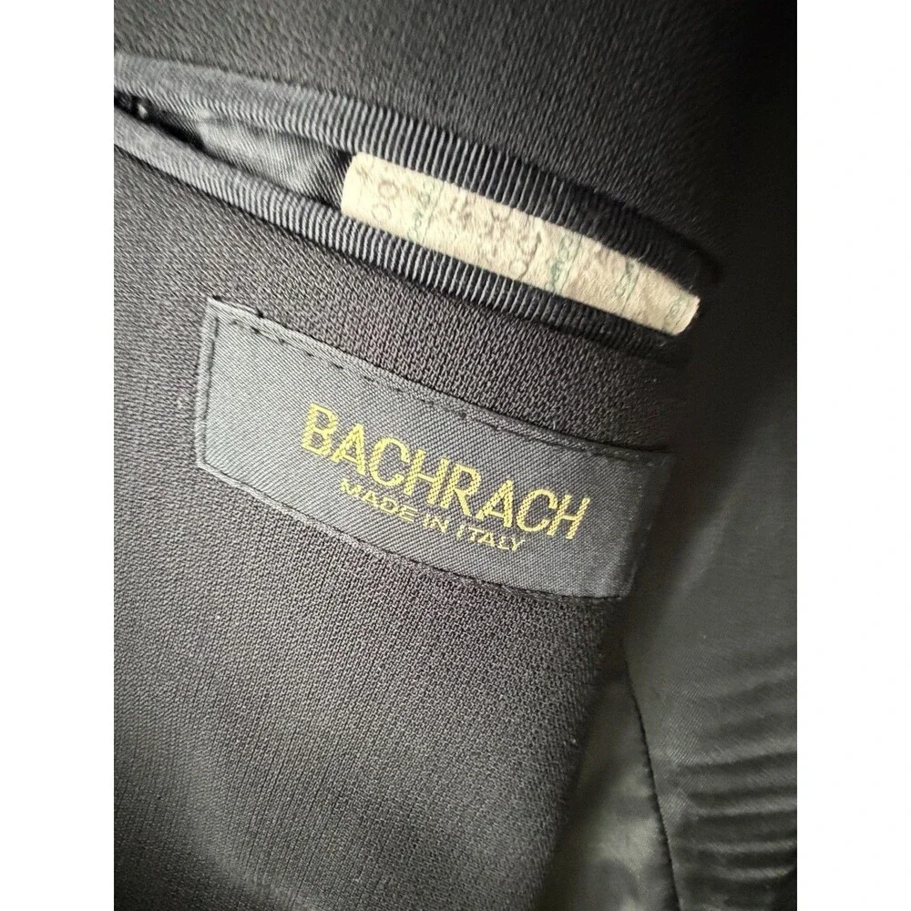 Vintage Bachrach Blazer Mens 44 Black 100% Wool Made Italy 4 Buttons Sport Coat